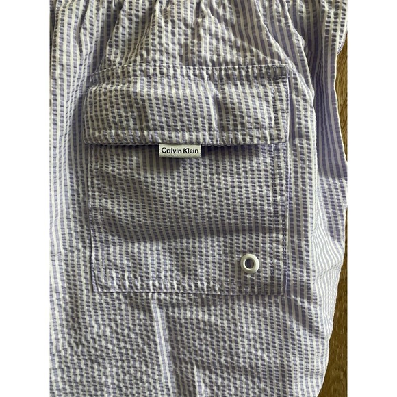 Calvin Klein Men's Purple Pinstripe Stretch Waist Swim Trunk Shorts Size M 5" - Picture 6 of 13